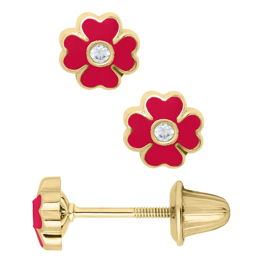 Red Flower Zirconia Kids Stud Earrings