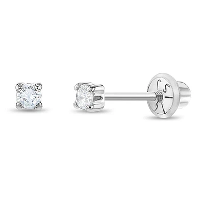 2MM Zirconia White Gold Kids Earrings