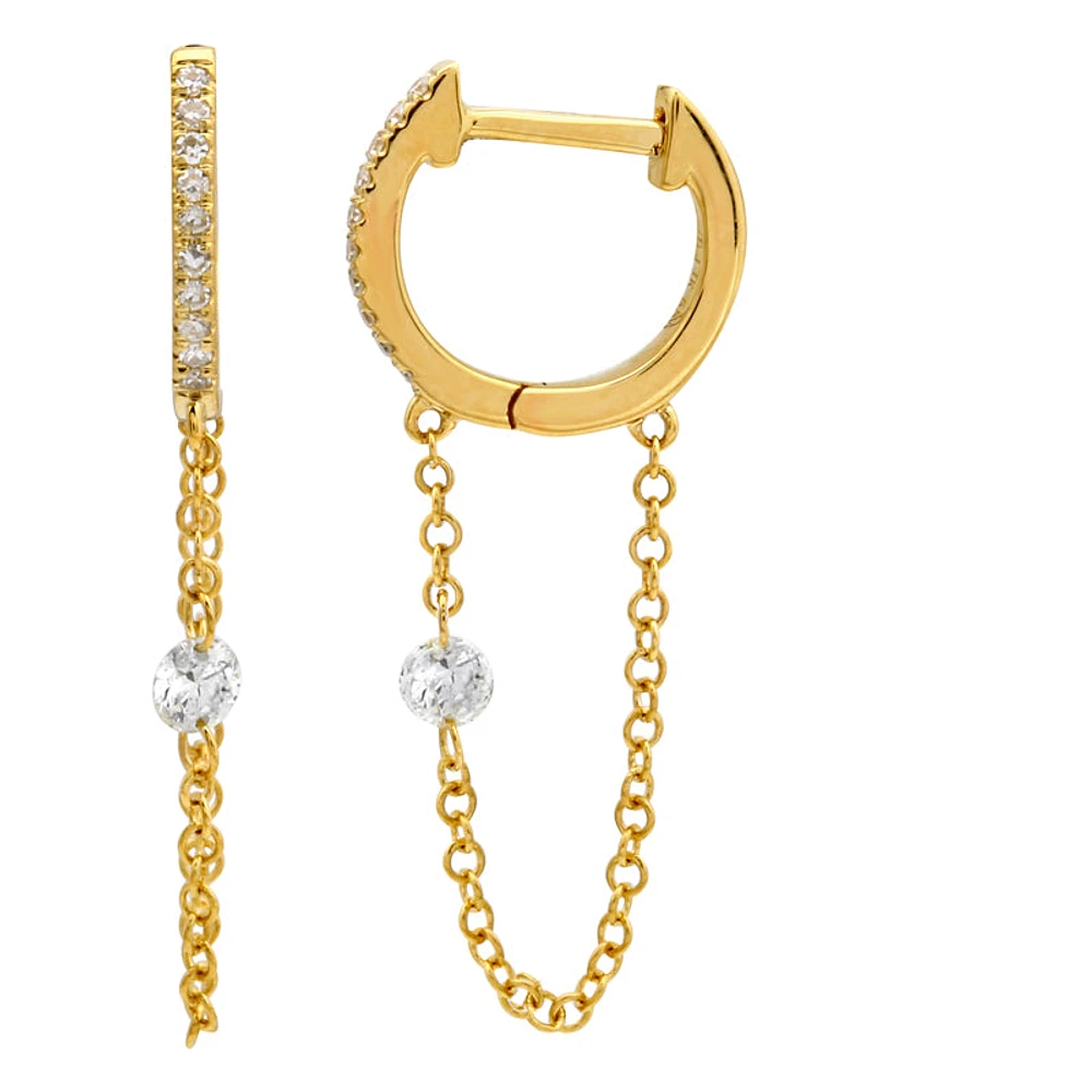 11MM Diamond Huggie with dangle Diamond Earring - Sold as single