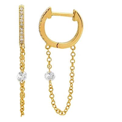 11MM Diamond Huggie with dangle Diamond Earring - Sold as single