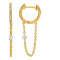 11MM Diamond Huggie with dangle Diamond Earring - Sold as single