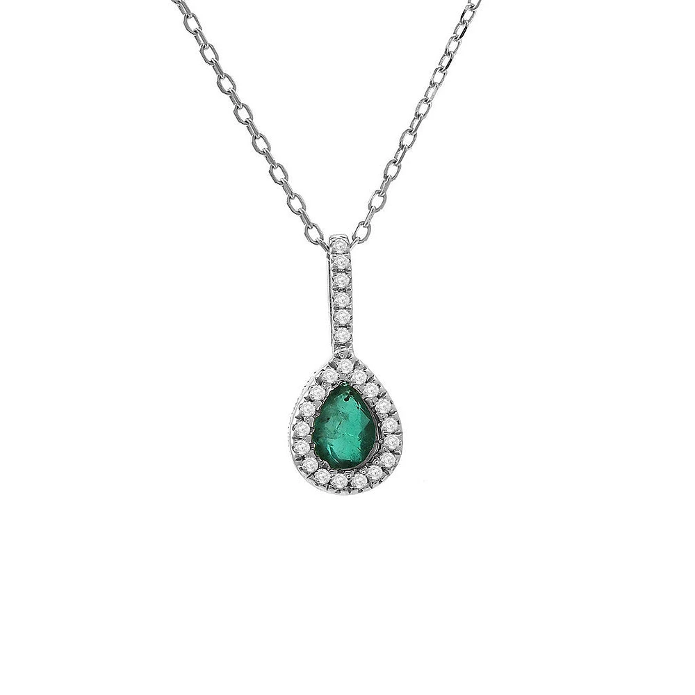 Pear Cut Emerald and Diamond Necklace