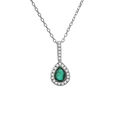 Pear Cut Emerald and Diamond Necklace