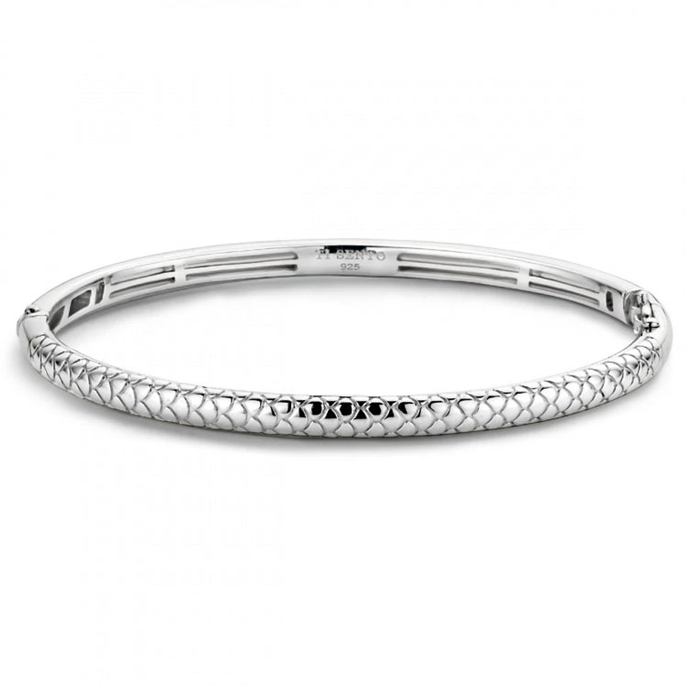 Snake Print Skinny Silver Bangle Bracelet
