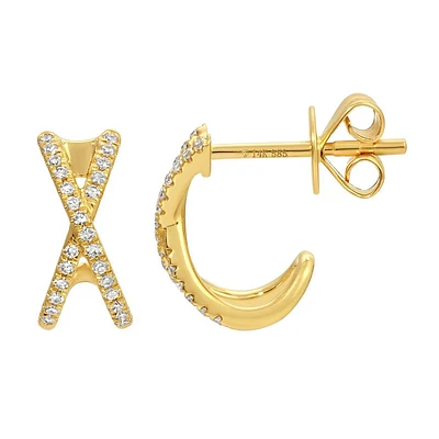 Crossing Half Huggie Diamond Earrings