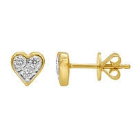 Three Stone Diamond Heart Stud Earrings