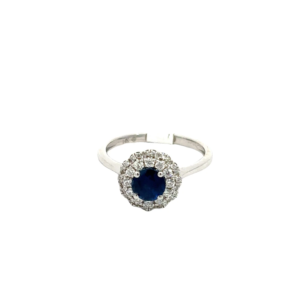 .62ct Round Cut Blue Sapphire and Double Diamond Halo Ring