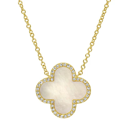 Clover Mother Pearl and Diamonds Necklace