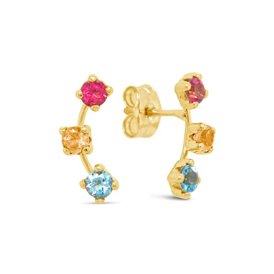 Semi-Precious Curved Bar Stud Earrings