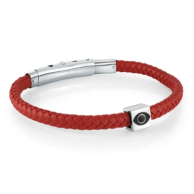 Red Leather Evil Eye Cubic Steel Bracelet