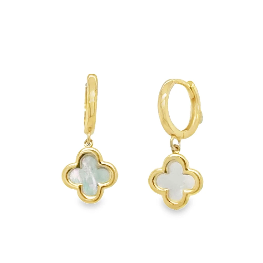 Clover Mother Pearl Huggie Earrings