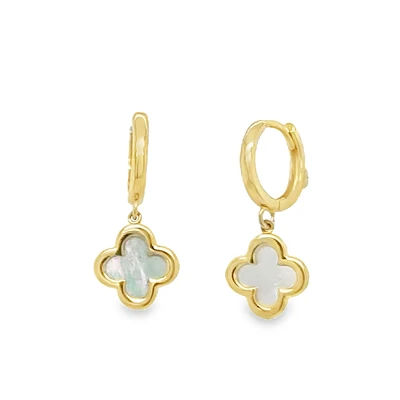 Clover Mother Pearl Huggie Earrings