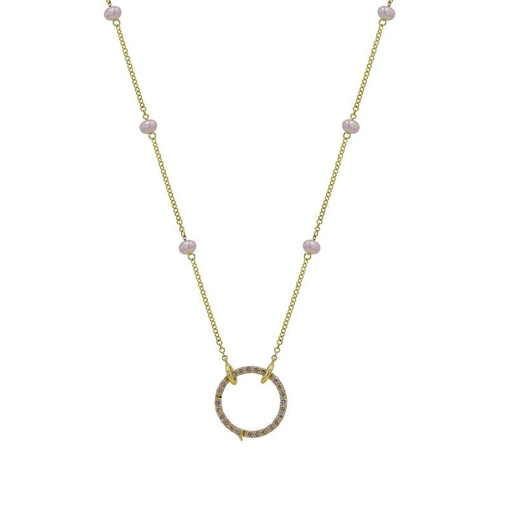 Pearl Chain Diamond Pendant Holder Necklace