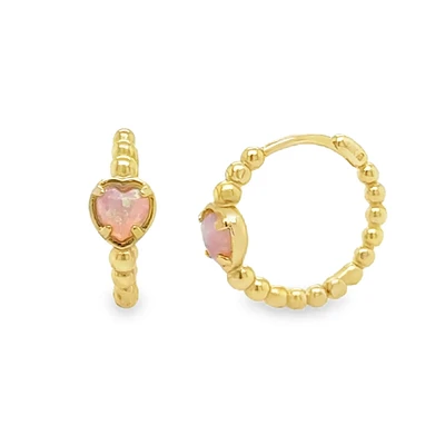 Heart Opal Huggie Earrings