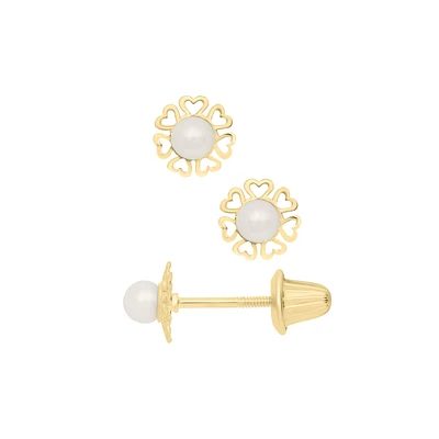 Hearts Pearl Flower Kids Stud Earrings