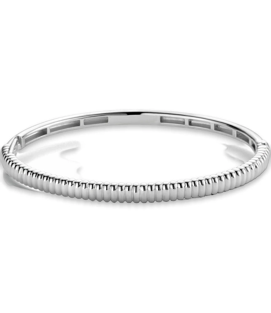 Ribbed Skinny Silver Bangle Bracelet