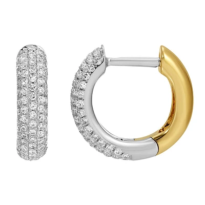 12MM Reversible Diamond Two Tone Huggie Earrings