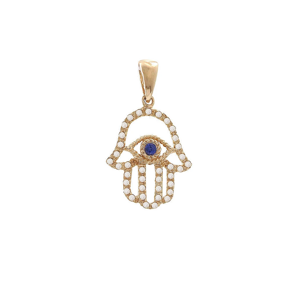Hamsa Evil Eye Diamond and Sapphire Pendant