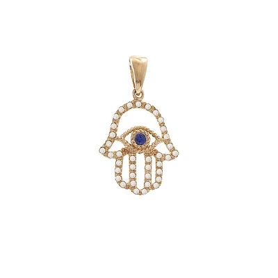Hamsa Evil Eye Diamond and Sapphire Pendant