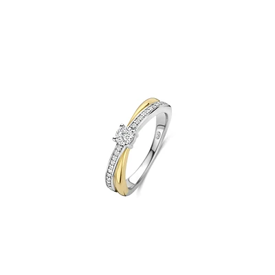 Solitaire Elegance Crossover Two Tone Ring