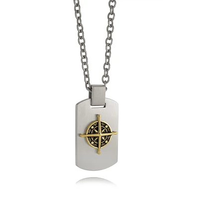 Compass Two Tone Dogtag Necklace