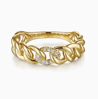 Curb Chain Diamond Yellow Gold Ring