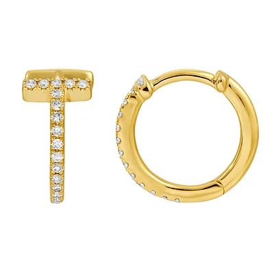 Reversible Diamonds T Shape 10MM Huggie Earrings
