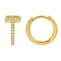 Reversible Diamonds T Shape 10MM Huggie Earrings