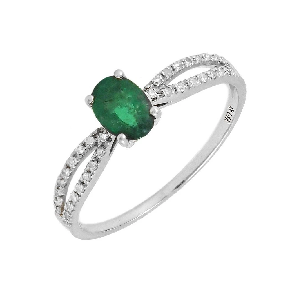 Emerald and Diamond Open Shank Ring