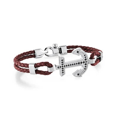 Leather Anchor Steel Bracelet