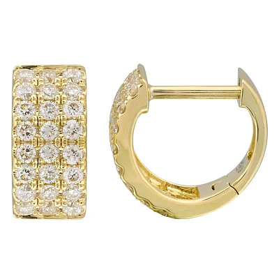 Triple Row Diamond Huggie Earrings 10MM