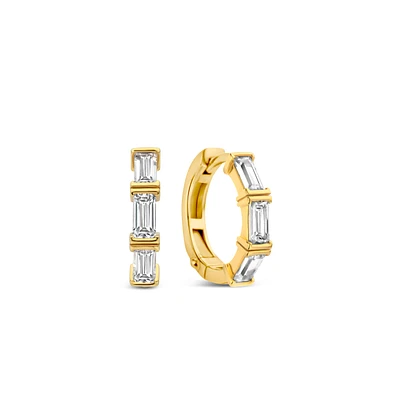 Emerald Cut Zirconia Golden Huggie Earrings