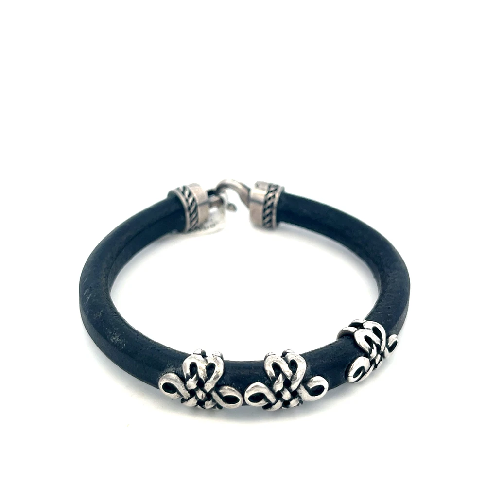 Black Leather and Silver Accents Bracelet