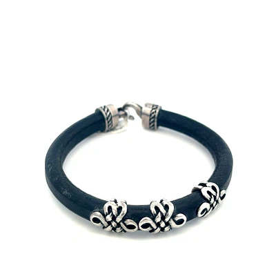 Black Leather and Silver Accents Bracelet