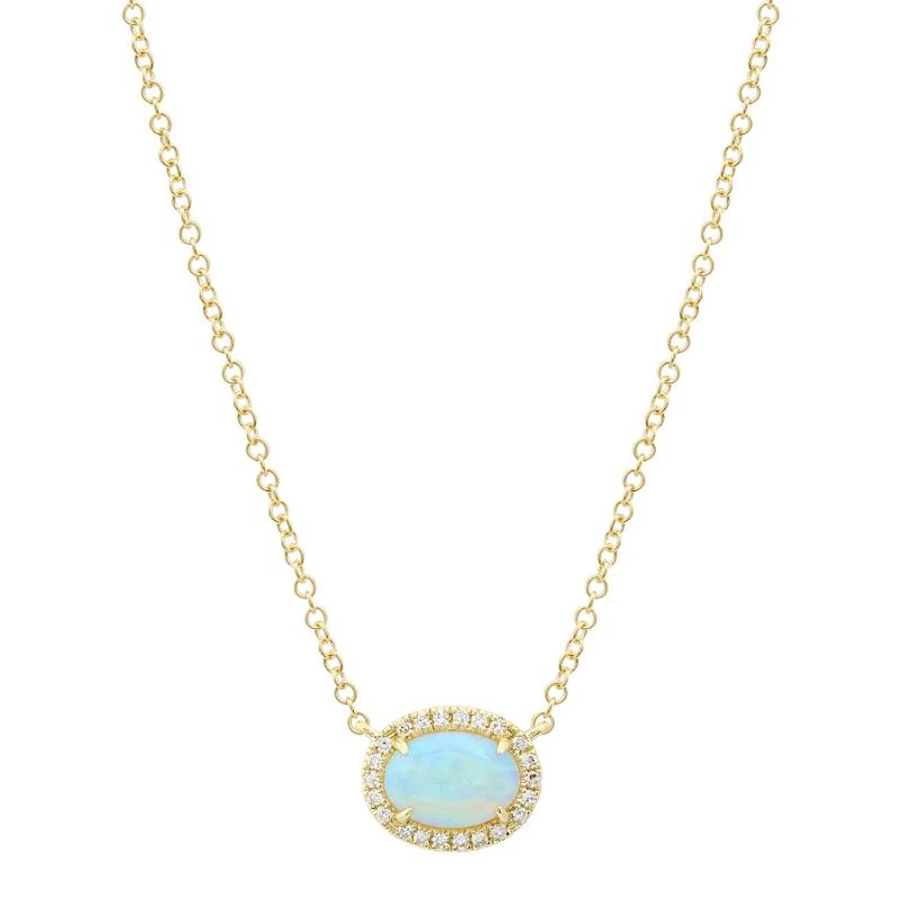 Oval Opal Diamond Halo Necklace
