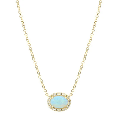 Oval Opal Diamond Halo Necklace