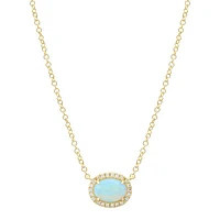Oval Opal Diamond Halo Necklace