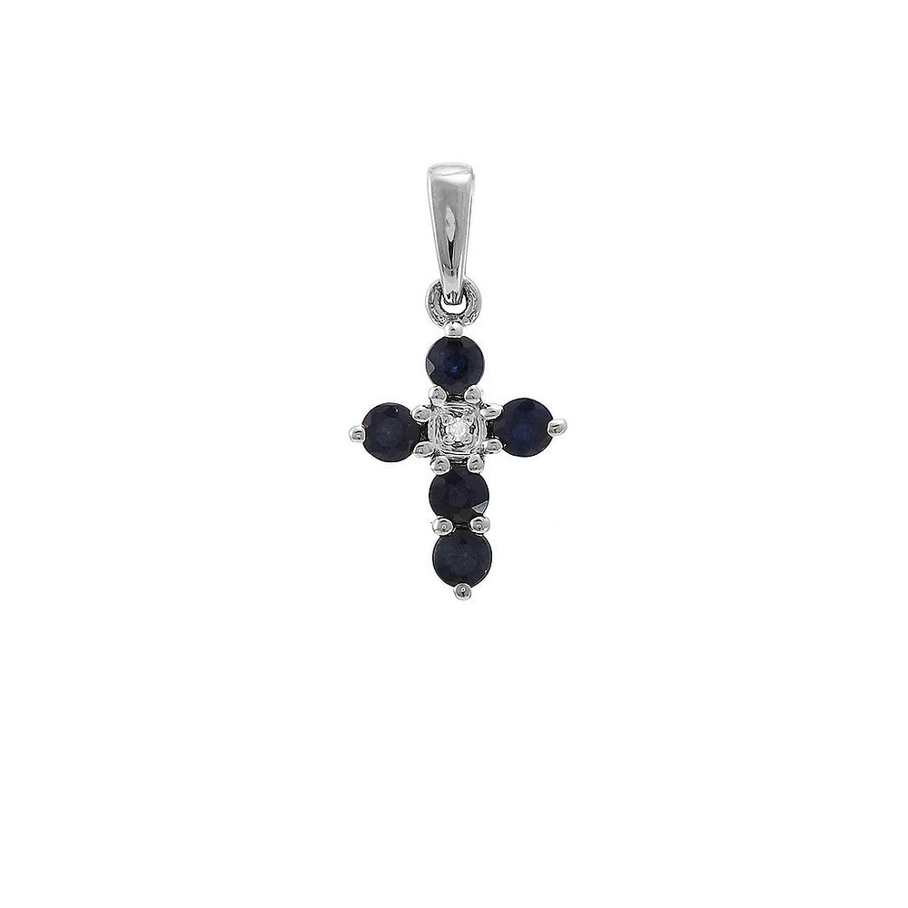Sapphire/Diamond Cross 12MM Pendant 14KW