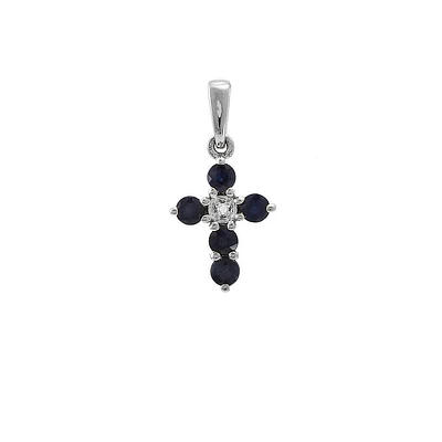 Sapphire/Diamond Cross 12MM Pendant 14KW