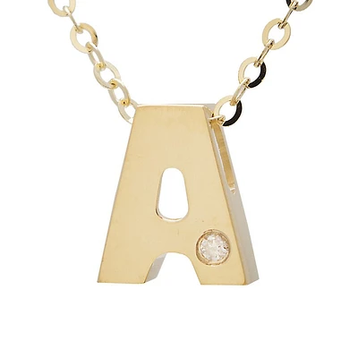 8mm Block Diamond Initial Necklace