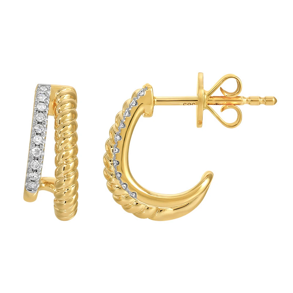Mixed Double J Huggie Diamond Earrings
