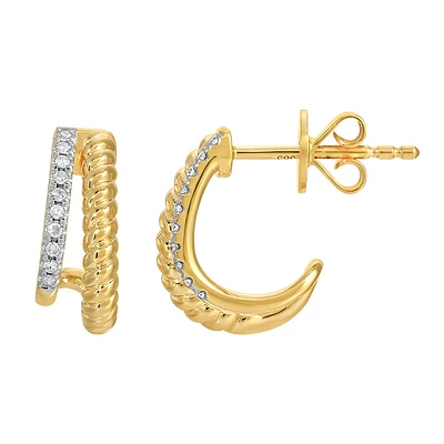 Mixed Double J Huggie Diamond Earrings
