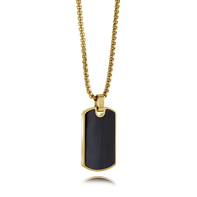 Blue Tiger Eye Dogtag Steel Necklace