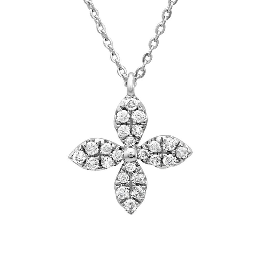 Clover Pave Diamonds Necklace 14KW