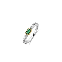 Round Bezel Green Emerald Cut Ring