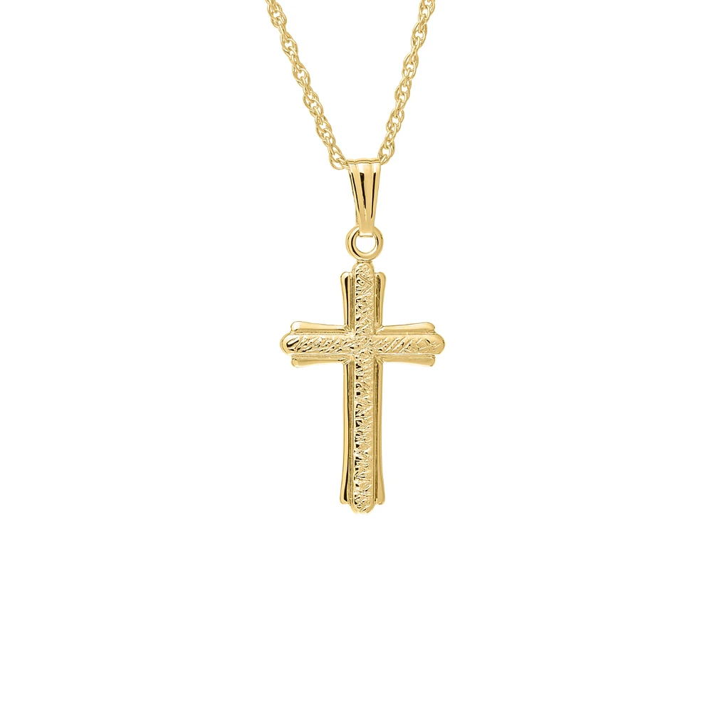 16MM Solid Gold Cross Polished/Brushed Kids Necklace