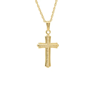 16MM Solid Gold Cross Polished/Brushed Kids Necklace