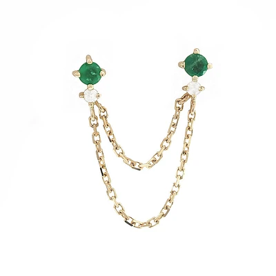 Emerald and Diamond Double Stud Chain Earring