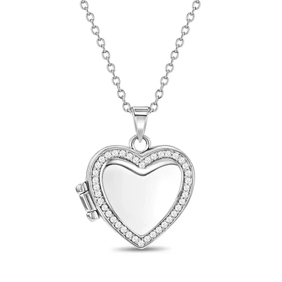 Heart Kids Locket Necklace with Clear Zirconias