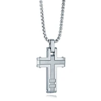 Middle Brushed Cross Steel Necklace